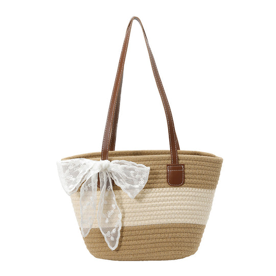 Damen trendige Basttasche mit elegantem Spitzen-Detail Nord Taschen
