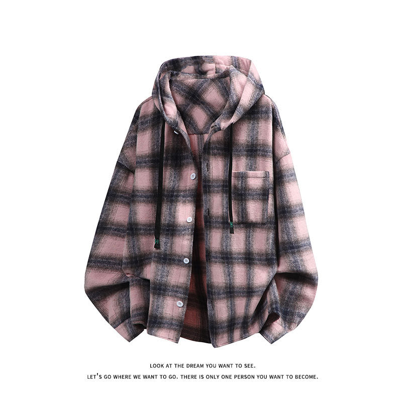 Unisex oversized Kapuzen-Hemdjacke aus Flanell mit Karomuster und Brusttasche Nord Taschen