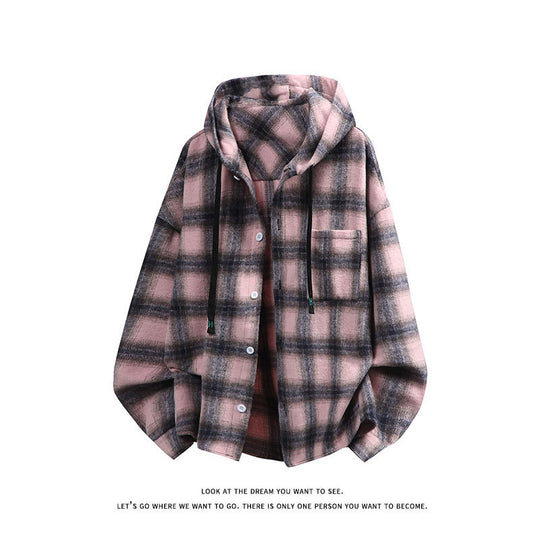 Unisex oversized Kapuzen-Hemdjacke aus Flanell mit Karomuster und Brusttasche Nord Taschen