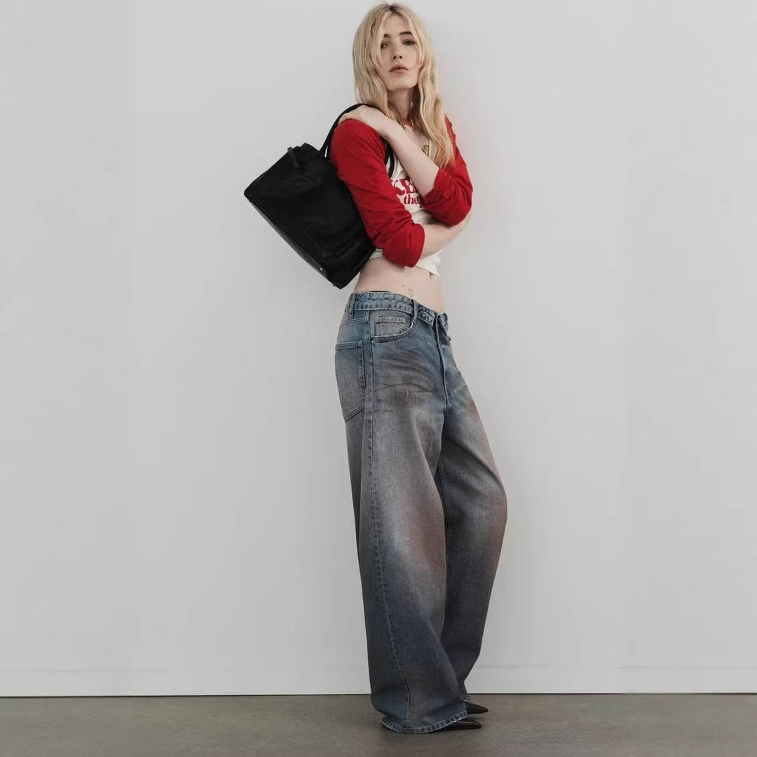 Damen hochtaillierte weite Jeans im Vintage-Look Nord Taschen