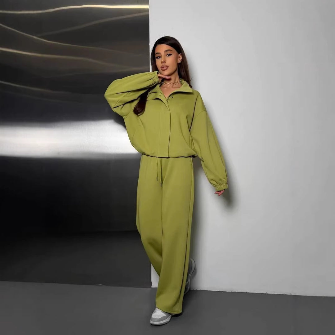 Damen gekürztes Reißverschluss-Hoodie mit Stehkragen und hochgeschnittener Kordel-Jogginghose Nord Taschen