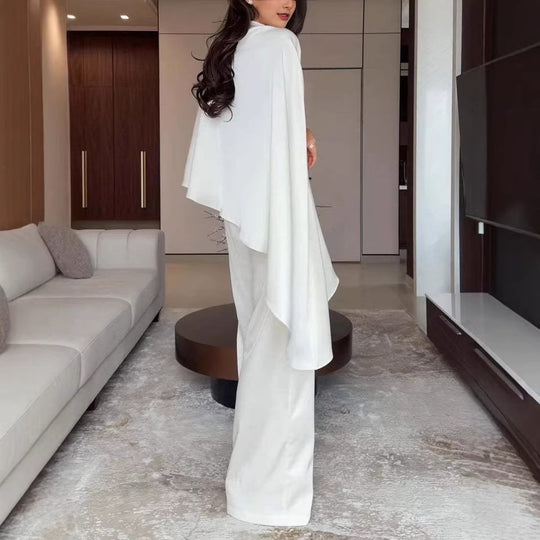 Damen Zweiteiliges Chiffon-Cape mit asymmetrischem Saum und Hose mit elastischem Bund Nord Taschen