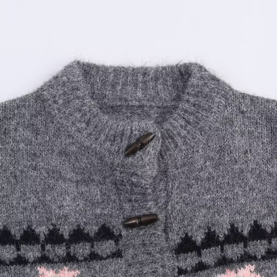 Damen Zweiteiliges Strick-Set mit Norwegermuster-Cardigan und ausgestelltem Rock Nord Taschen