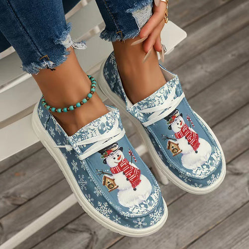 Damen Canvas‑Sneaker mit festlichem Schneemann‑Print, gepolstertem Komfortfußbett und rutschfester Gummisohle Nord Taschen
