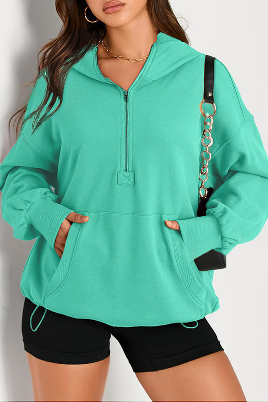 Damen Oversize-Halbreißverschluss-Kapuzenpullover mit Kängurutasche Nord Taschen