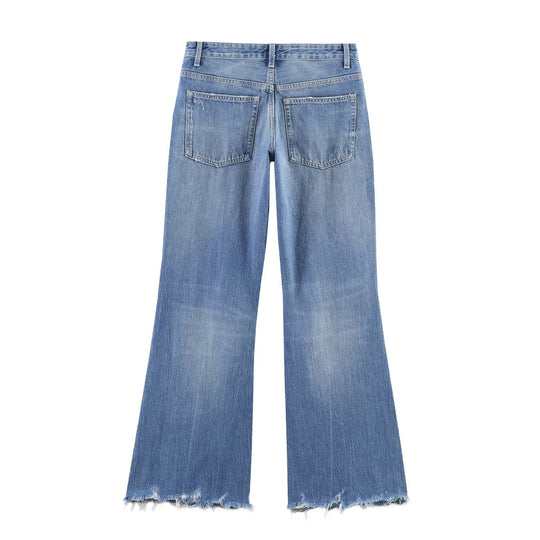 Damen High‑Waist Schlagjeans mit Destroy-Effekt und ausgefranstem Saum Nord Taschen