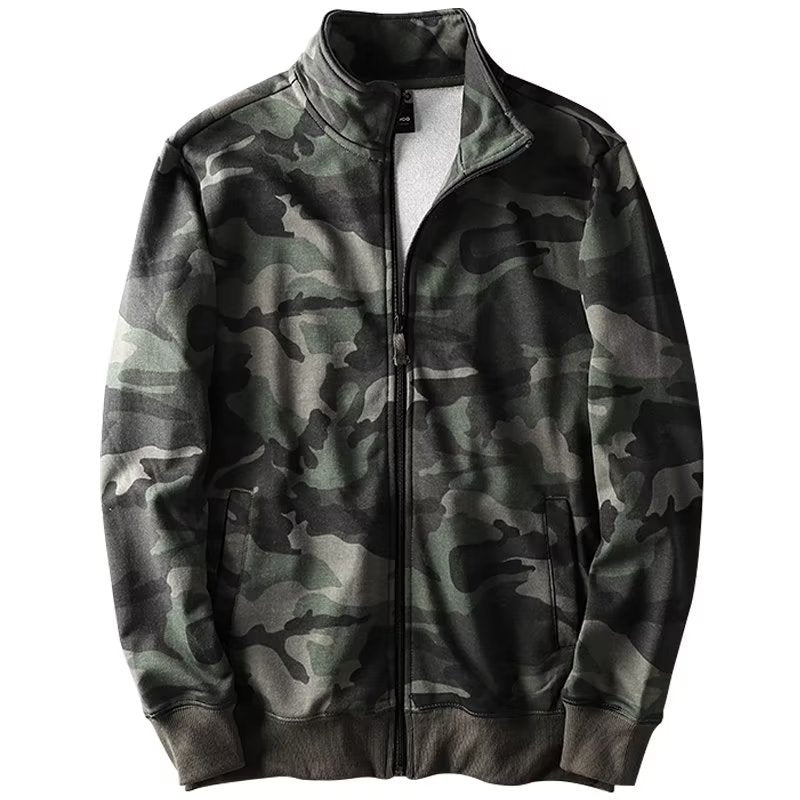 Herren Camouflage Baumwoll‑Fleece‑Zipjacke mit Stehkragen und Rippbündchen Nord Taschen