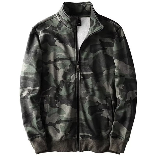 Herren Camouflage Baumwoll‑Fleece‑Zipjacke mit Stehkragen und Rippbündchen Nord Taschen