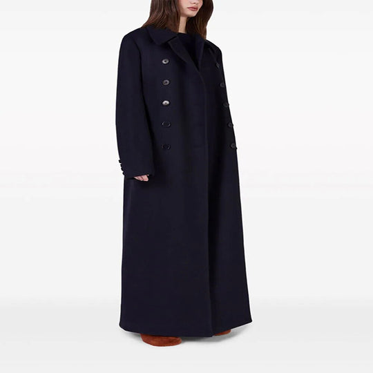 Damen Maximal langer doppelreihiger Wollmantel mit weitem Oversize-Schnitt Nord Taschen