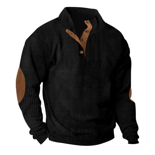 Herren Waffelstrick-Henley-Pullover mit Stehkragen und Ellbogen-Patches Nord Taschen