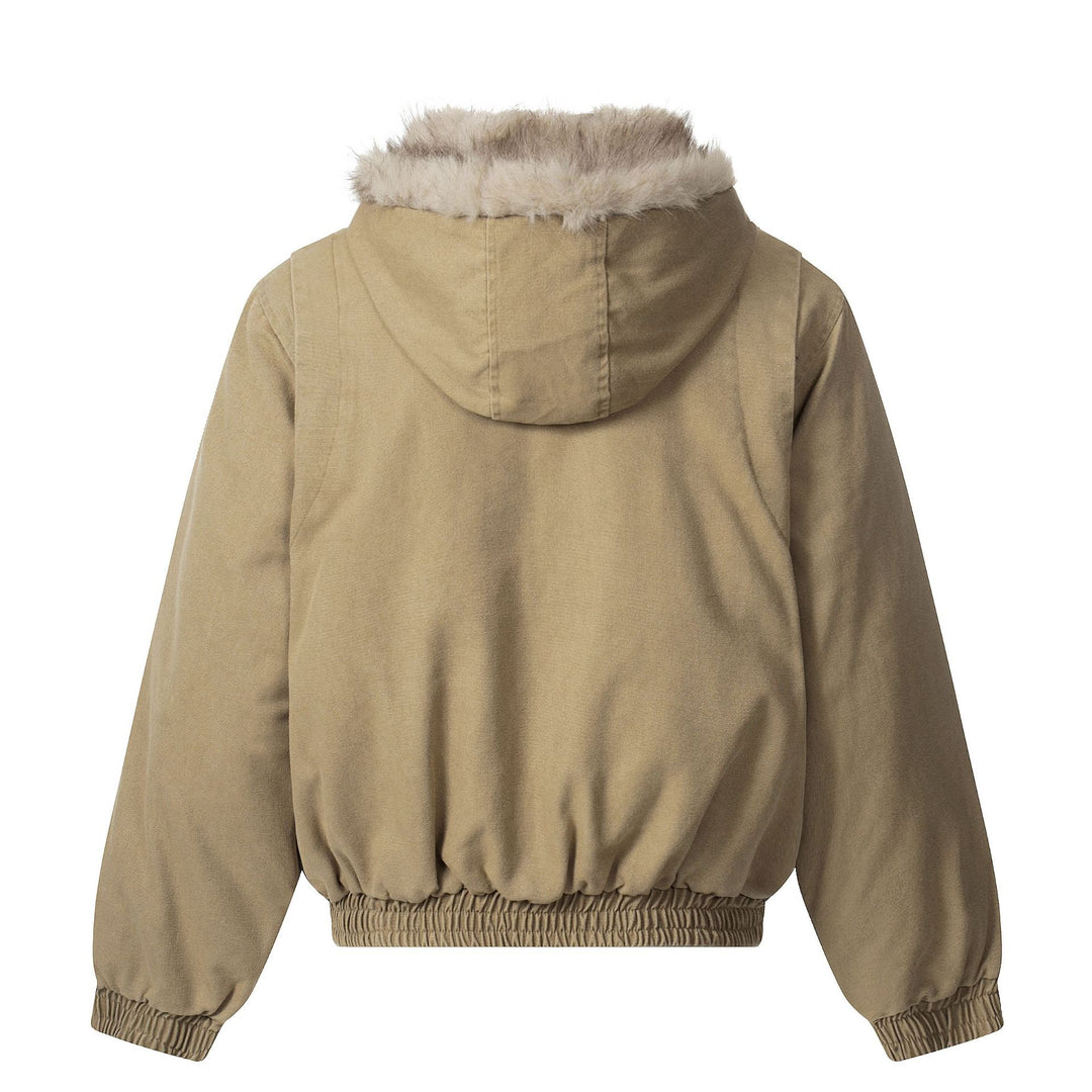 Herren Canvas-Bomberjacke mit abnehmbarer Kunstfellkapuze und elastischem Saum Nord Taschen