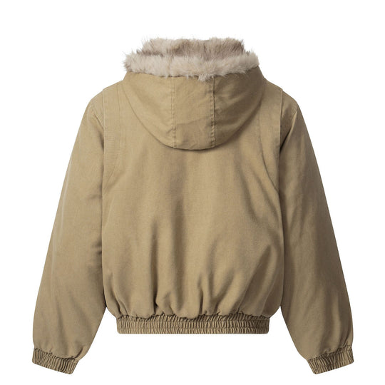 Herren Canvas-Bomberjacke mit abnehmbarer Kunstfellkapuze und elastischem Saum Nord Taschen