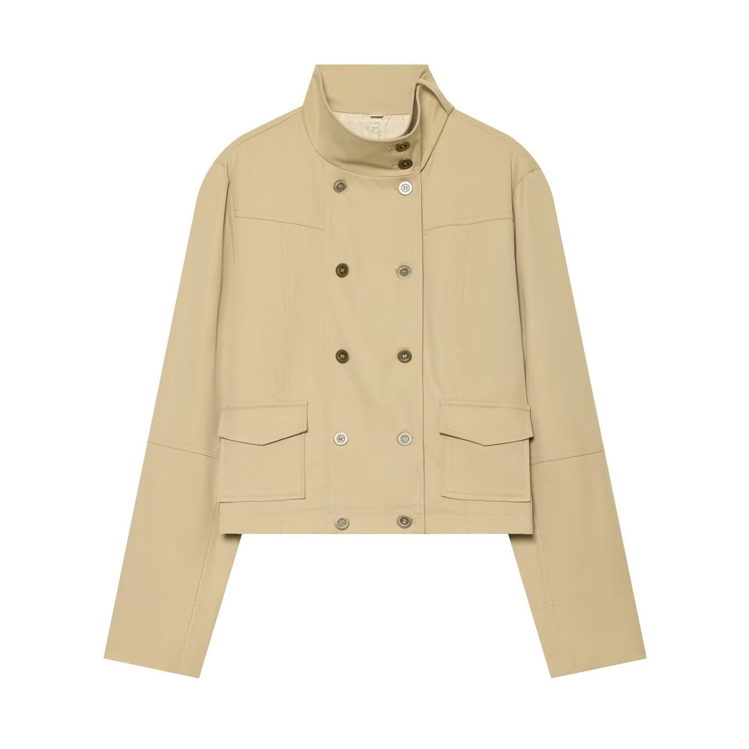 Damen Kurzblouson im Trench‑Stil mit doppelreihiger Knopfleiste und hohem Stehkragen Nord Taschen