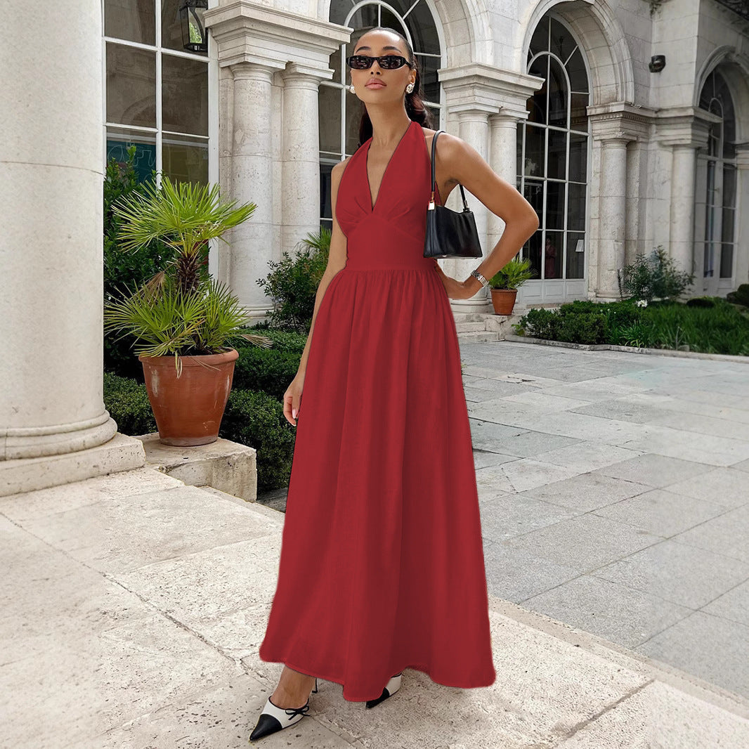 Damen Elegantes Maxikleid mit tiefem V-Ausschnitt und fließendem Schnitt
