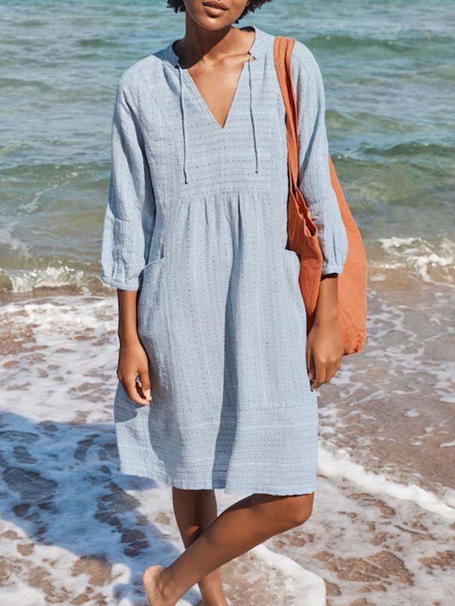 Damen lässiges Sommerkleid mit Kapuze und Taschen