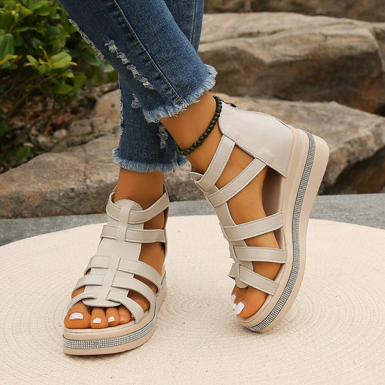Damen Wedge-Sandalen mit komfortablem Fußbett und dekorativem Riemendesign Nord Taschen