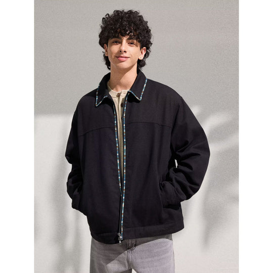 Herren Leichte Blousonjacke mit kontrastierter Zierband-Blende Nord Taschen