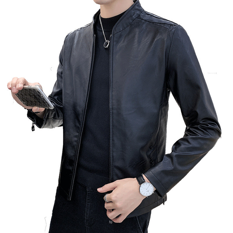 Herren schlanker Kunstlederblouson mit Stehkragen und Zweiwege-Reißverschluss Nord Taschen