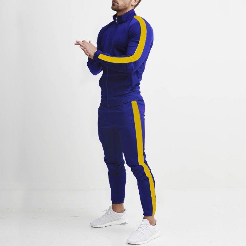 Herren Sportlicher Tapered-Trainingsanzug im Retro-Streifen-Look mit Stehkragen Nord Taschen