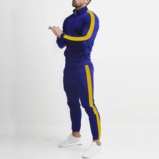 Herren Sportlicher Tapered-Trainingsanzug im Retro-Streifen-Look mit Stehkragen Nord Taschen
