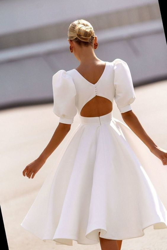 Damen A-Linie Kleid mit Puffärmeln und Taillierung