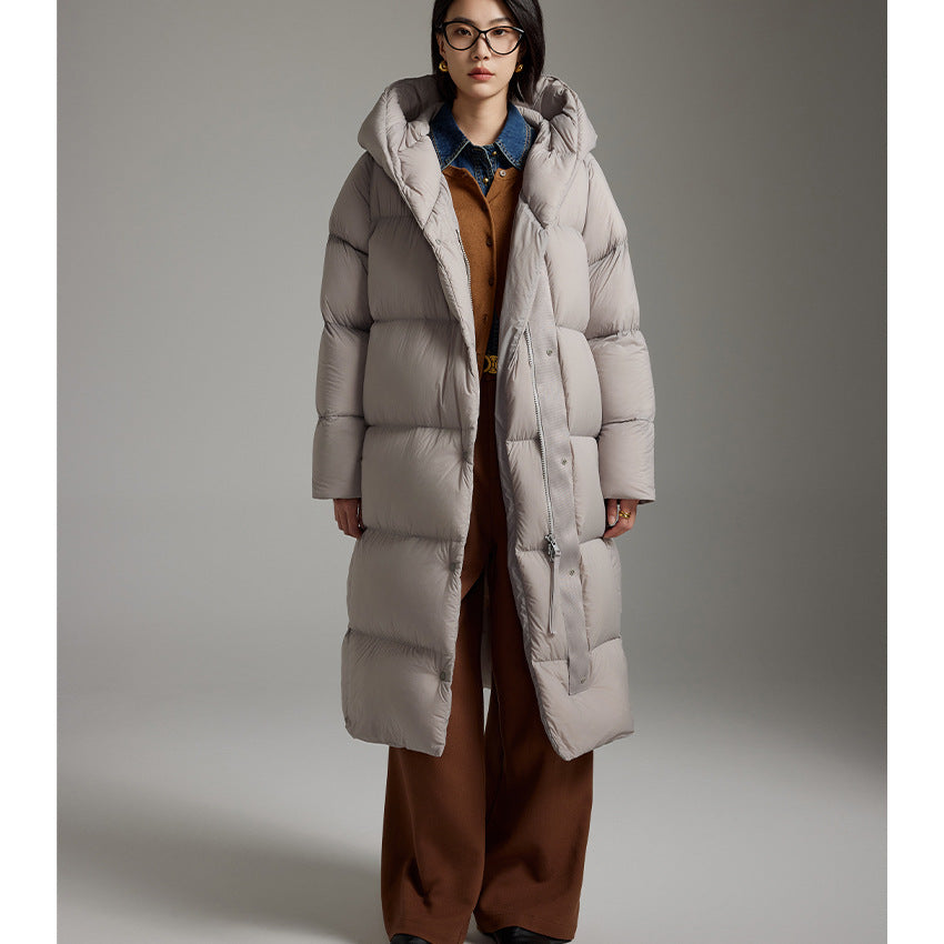 Damen Lange gesteppte Daunenparka mit Kapuze und Thermoisolierung Nord Taschen