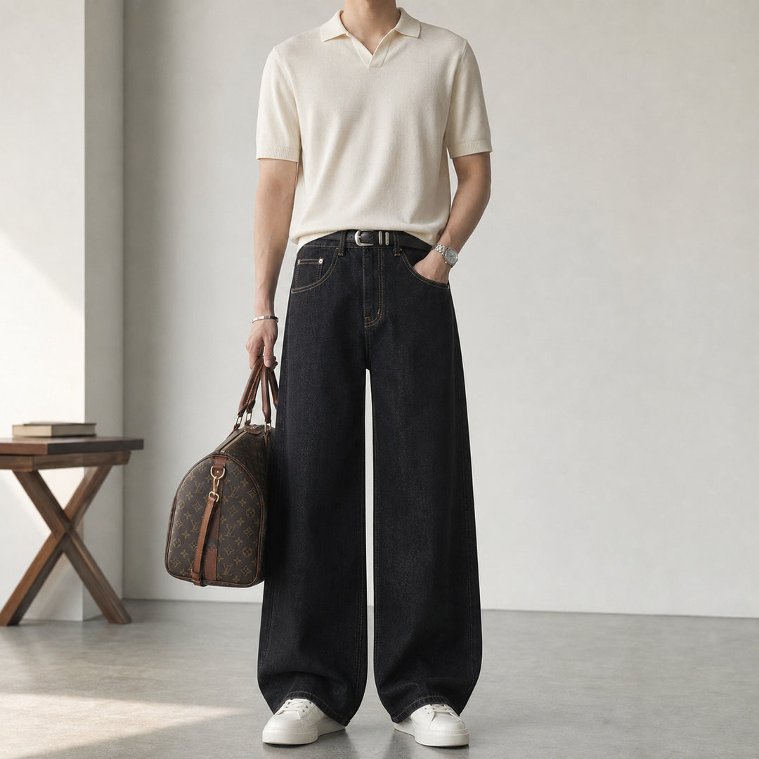 Damen High-Waist Culotte-Jeans aus Denim mit weitem Bein Nord Taschen