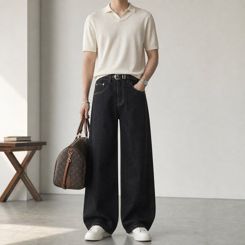 Damen High-Waist Culotte-Jeans aus Denim mit weitem Bein Nord Taschen