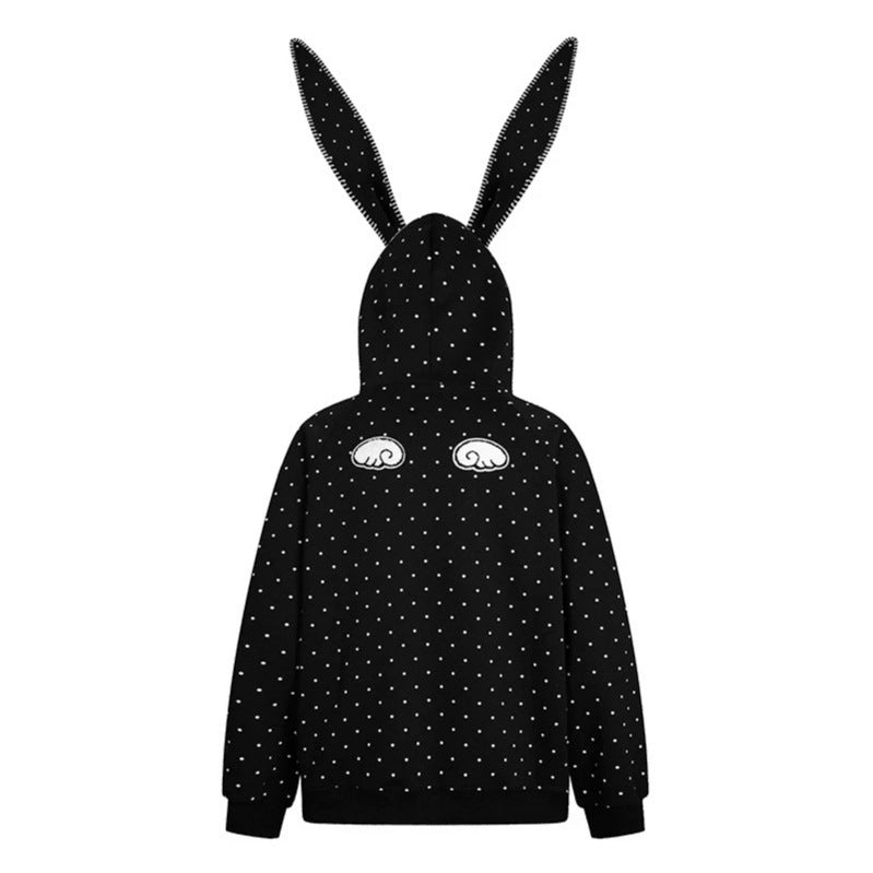 Damen Oversize-Kapuzenpullover mit Hasenohren, gepunktetem Allover und Kängurutasche Nord Taschen