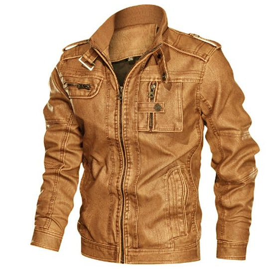 Herren Urbaner Kunstleder-Blouson mit Schulterklappen, Reißverschluss und Utility-Taschen Nord Taschen