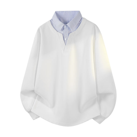 Damen Oversize-Sweatshirt mit eingearbeitetem Hemdkragen, V‑Ausschnitt und abgerundetem Saum Nord Taschen