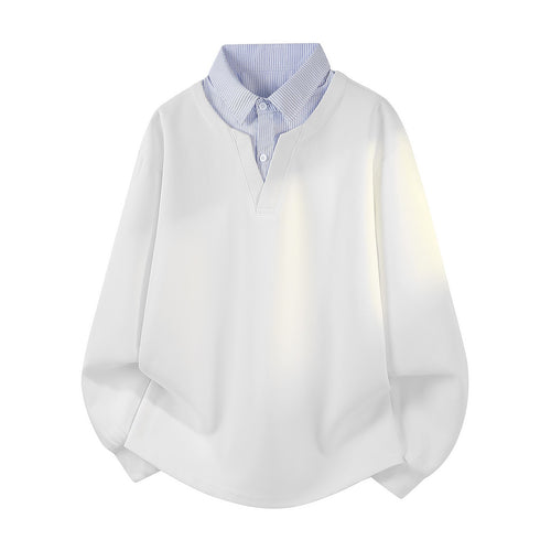 Damen Oversize-Sweatshirt mit eingearbeitetem Hemdkragen, V‑Ausschnitt und abgerundetem Saum Nord Taschen