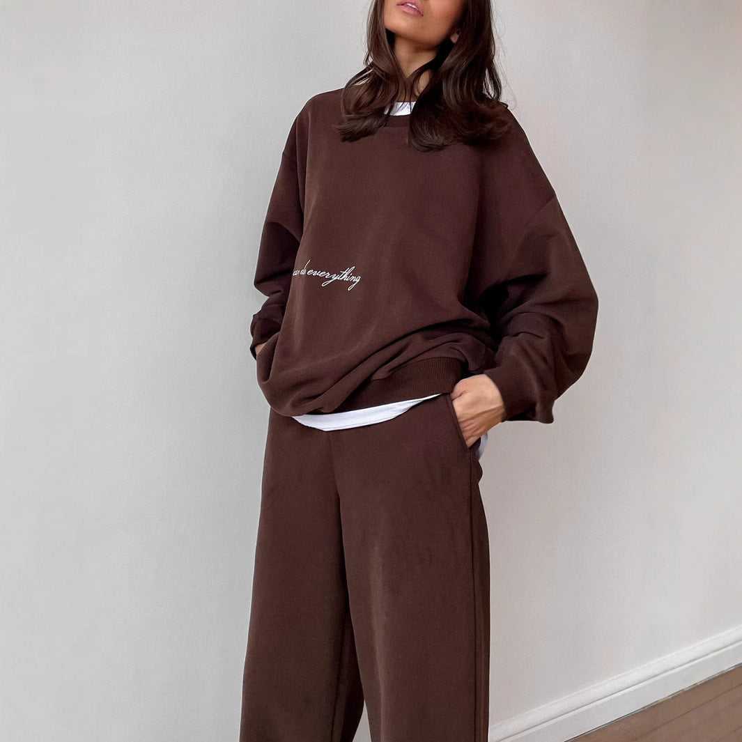 Damen lässiges Lounge-Set aus French-Terry mit oversized Cropped-Sweatshirt und hoher Taillen-Jogginghose Nord Taschen
