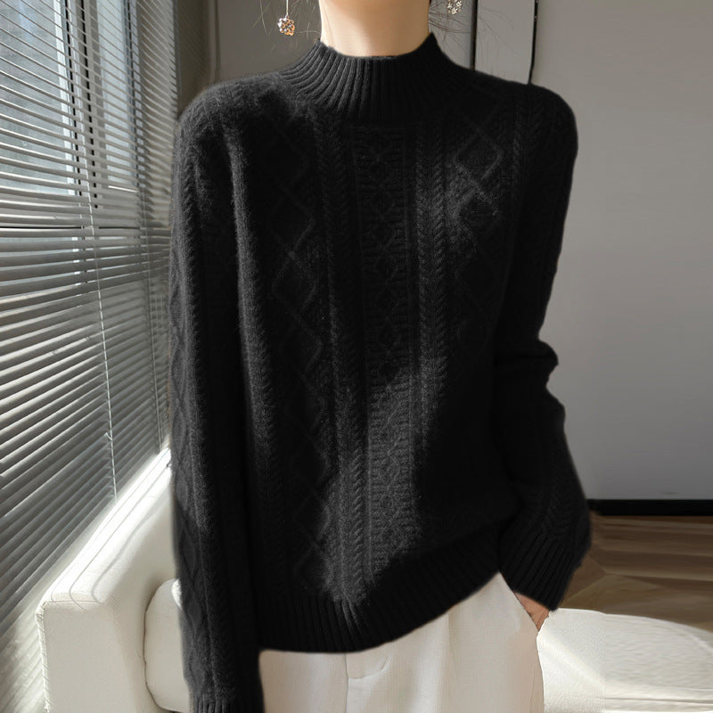 Damen Zopfmuster-Mockneckpullover mit feinem Ajour‑Detail und flauschiger Kaschmir‑Optik Nord Taschen
