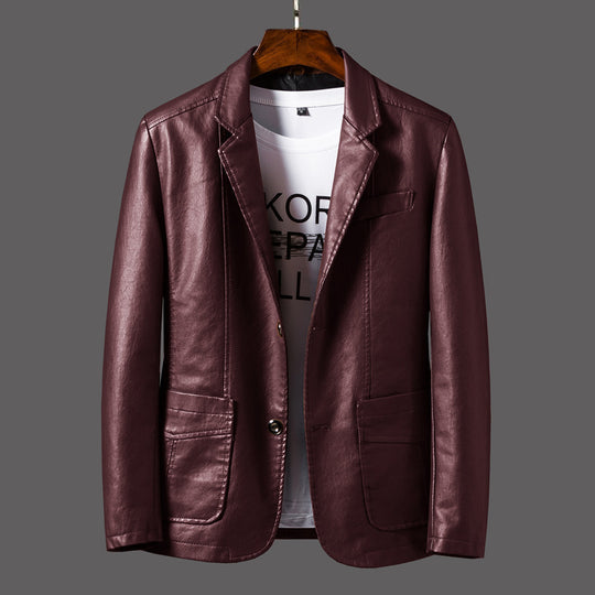 Herren Lederblazer im Sakko-Schnitt mit Reverskragen und Pattentaschen Nord Taschen
