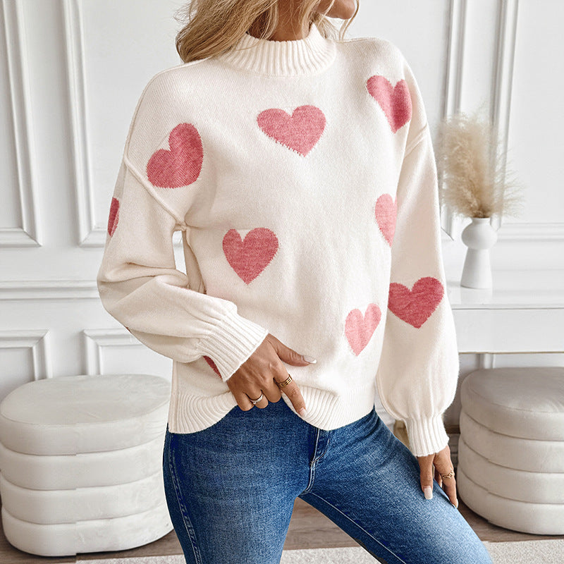 Damen Kuscheliger Strickpullover mit Herzintarsien und Stehkragen Nord Taschen