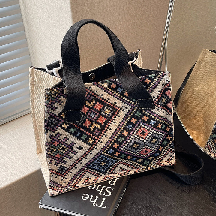 Damen Jute-Tasche mit kunstvollem geometrischen Muster Nord Taschen