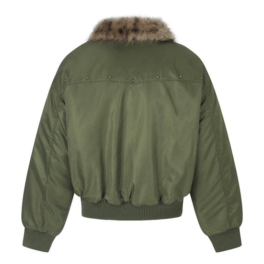 Damen wattierte Bomberjacke mit Kunstpelzkragen und Utility‑Details Nord Taschen