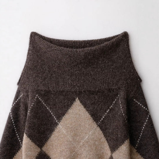Damen Oversized Strickpullover mit Rollkragen und Rautenmuster Nord Taschen