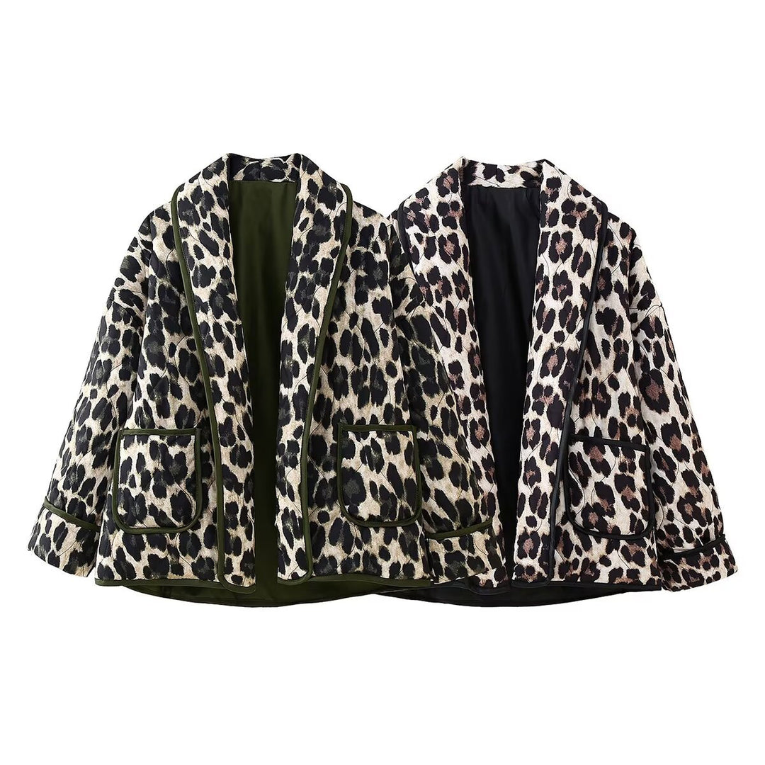 Damen Gefütterte Kimono-Jacke mit Leopardenmuster, Oversize-Schnitt und aufgesetzten Taschen Nord Taschen