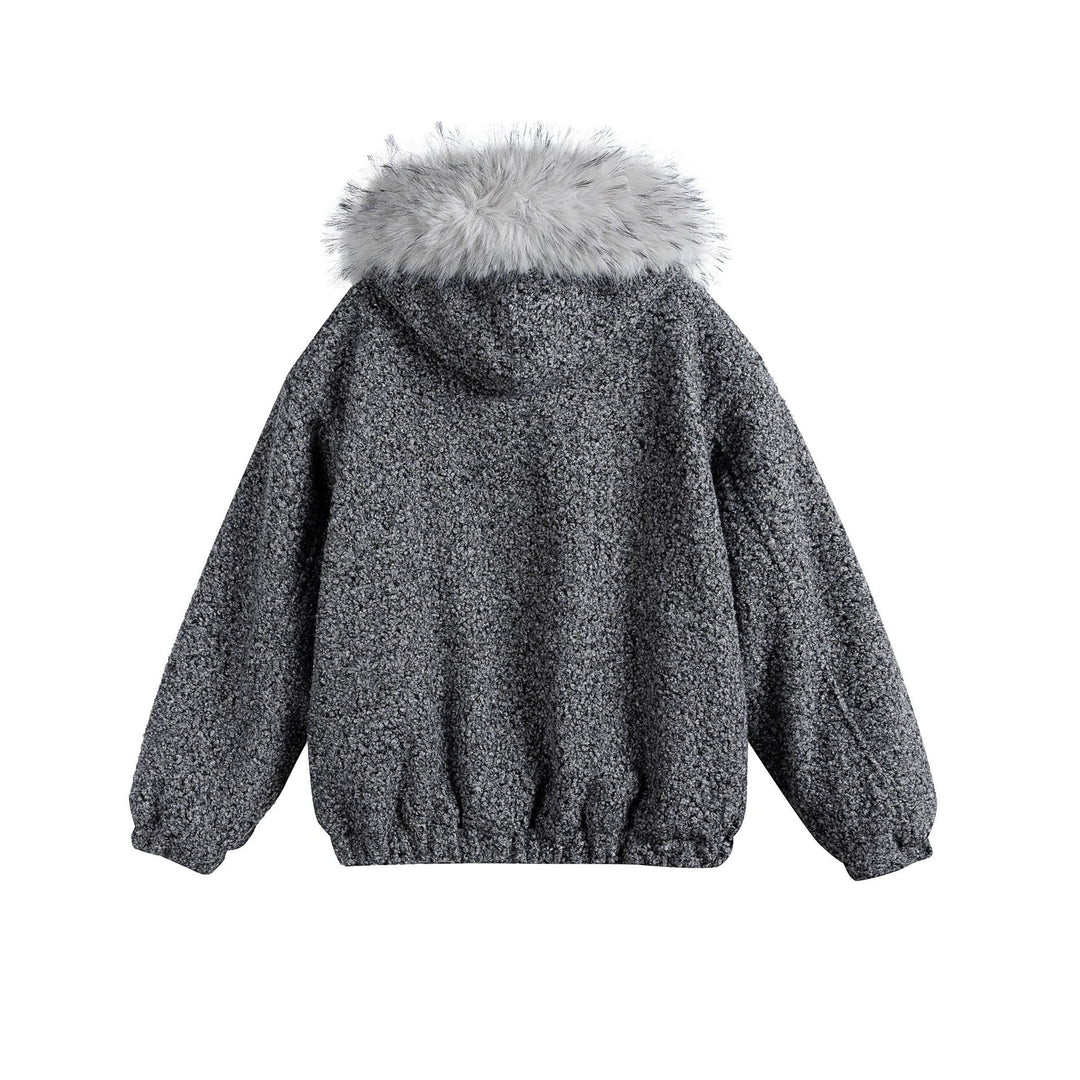 Damen Bouclé-Blousonjacke mit voluminösem Faux-Fur-Kragen und Thermofutter Nord Taschen