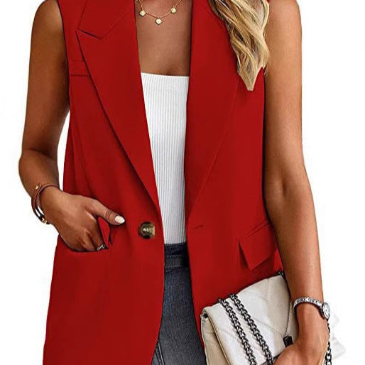 Damen ärmellose Blazerjacke mit Taillenakzenten und praktischen Taschen