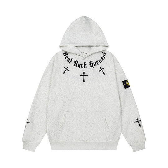 Unisex Oversize Kapuzenpullover mit Gothic-Kreuz-Print, Kängurutasche und Rippbündchen Nord Taschen
