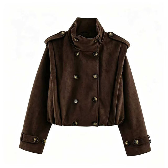 Damen Kurzjacke im Matrosen- und Military-Mix mit hohem Stehkragen, Epauletten und tailliertem Gummizug Nord Taschen