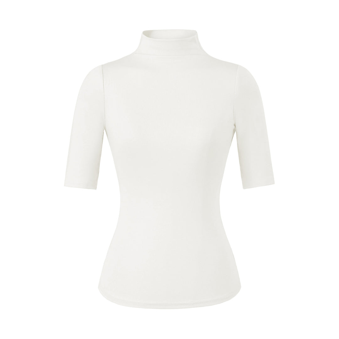 Damen Figurbetontes Stehkragen-Shirt mit halblangen Ärmeln Nord Taschen