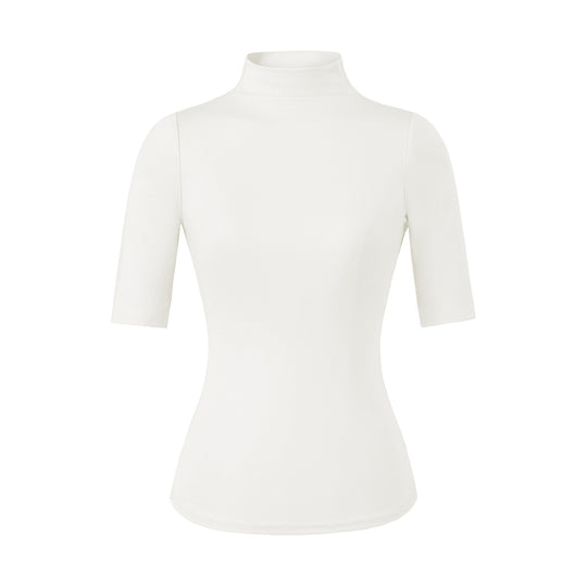 Damen Figurbetontes Stehkragen-Shirt mit halblangen Ärmeln Nord Taschen