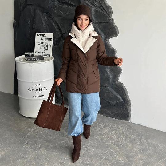 Damen wattierte Doppelreiher-Parka mit abnehmbarer gesteppter Innenweste Nord Taschen