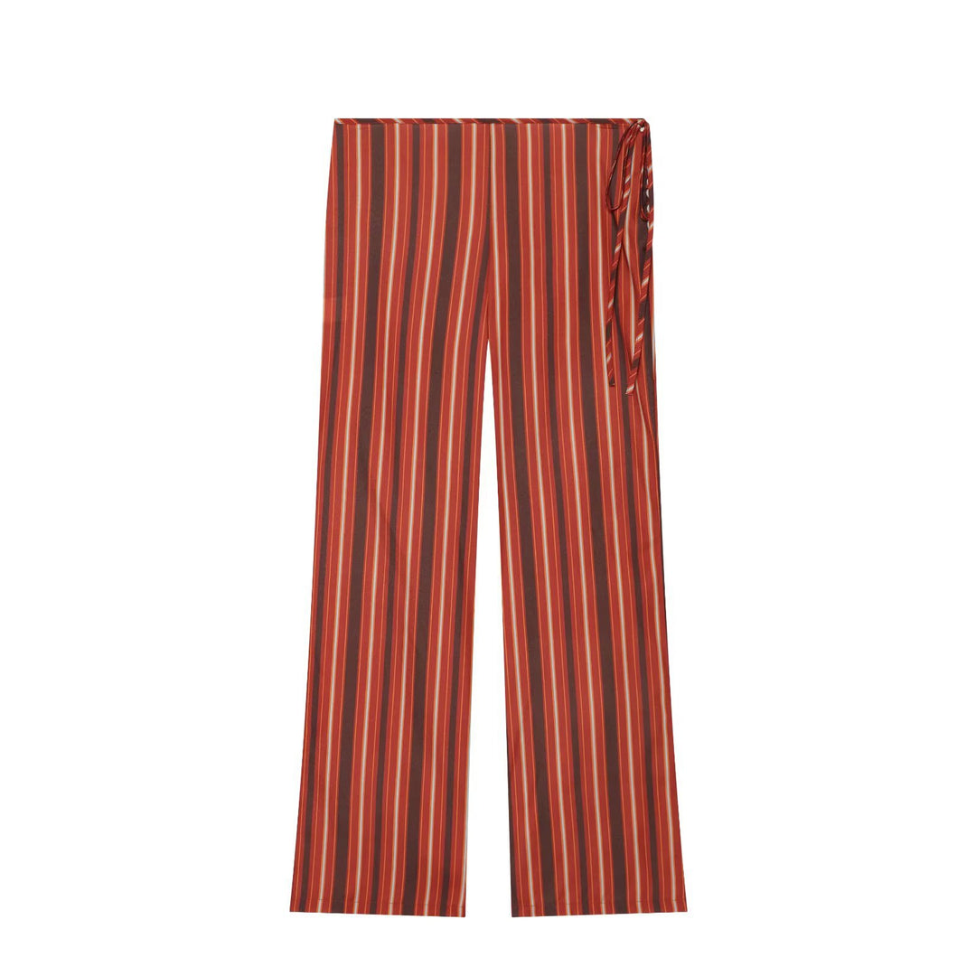 Damen Weite Highwaist-Hose mit vertikalen Streifen und seitlicher Bindeschlaufe Nord Taschen