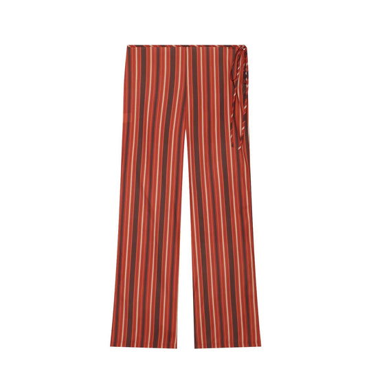 Damen Weite Highwaist-Hose mit vertikalen Streifen und seitlicher Bindeschlaufe Nord Taschen