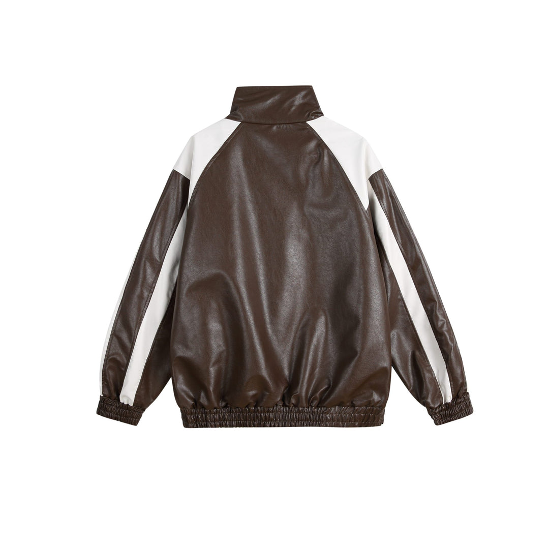 Damen Kunstleder-Trackjacke im Oversize-Cut mit hohem Stehkragen und Logopanel Nord Taschen